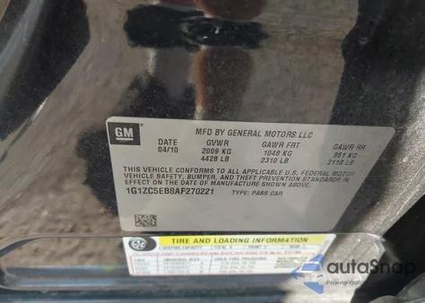 2010 Chevrolet Malibu Lt z USA, uszkodzony, nr VIN 1G1ZC5EB8AF270221